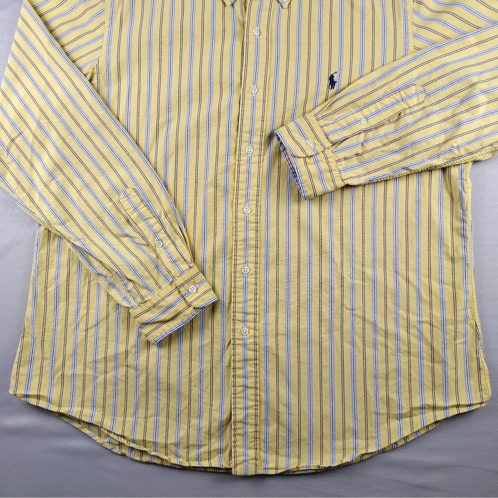 Polo Ralph Lauren Men's L/S Shirt XL Yellow Blue Stripe Classic Fit Button Down